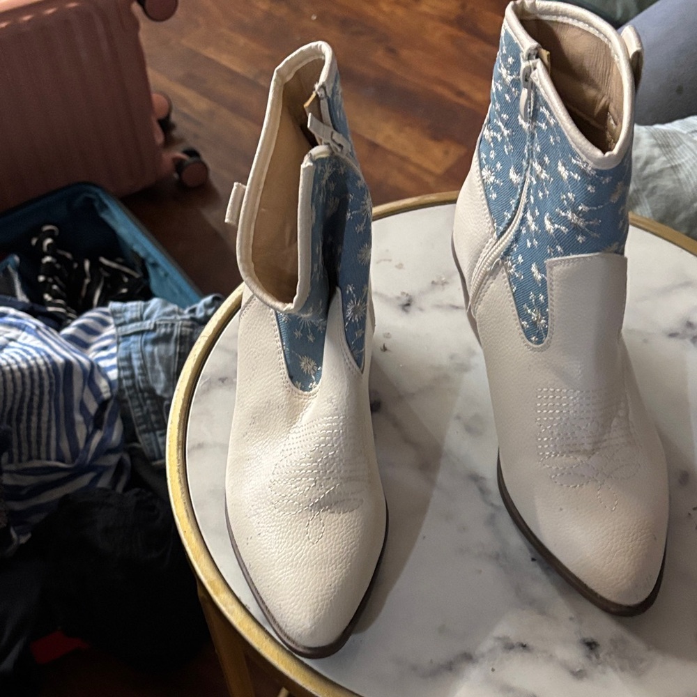 Elegant White and Blue Ankle Boots
